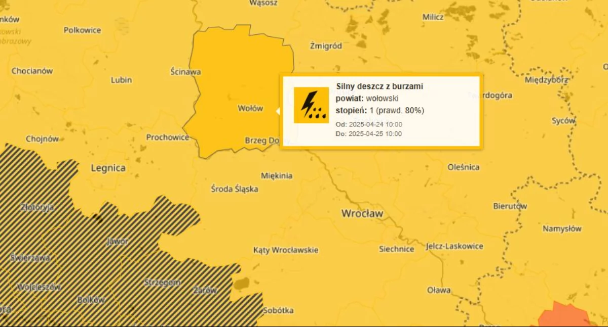 Ostrzeżenie meteorologiczne: Silny deszcz z burzami i możliwym gradem