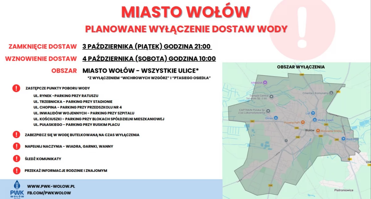 Awarie i wyłączenia, Planowane wyłączenie Wołowie lista punktów poboru - zdjęcie, fotografia