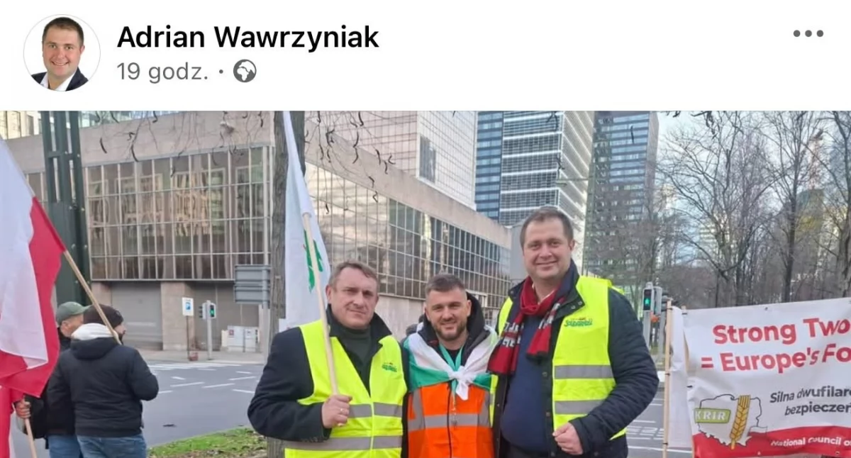 Rolnictwo, Protest rolników Brukseli Starcia policją armatki wodne polskie flagi ulicach stolicy rolników reprezentuje Adrian Wawrzyniak gminy Wińsko - zdjęcie, fotografia