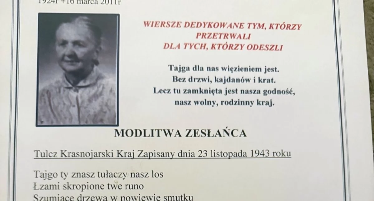 Wiersz Marii Sowy pisany podczas zesłania na Sybir.
