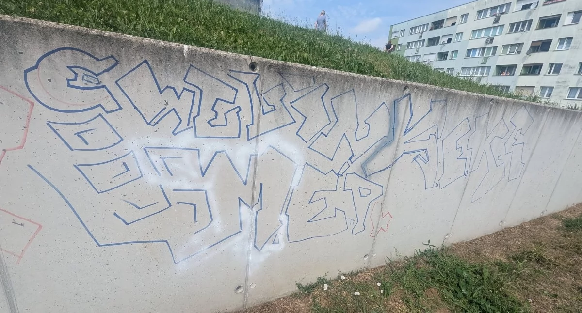 Komunikaty policji, zniszczył nową bibliotekę Policja szuka autorów napisów graffiti - zdjęcie, fotografia