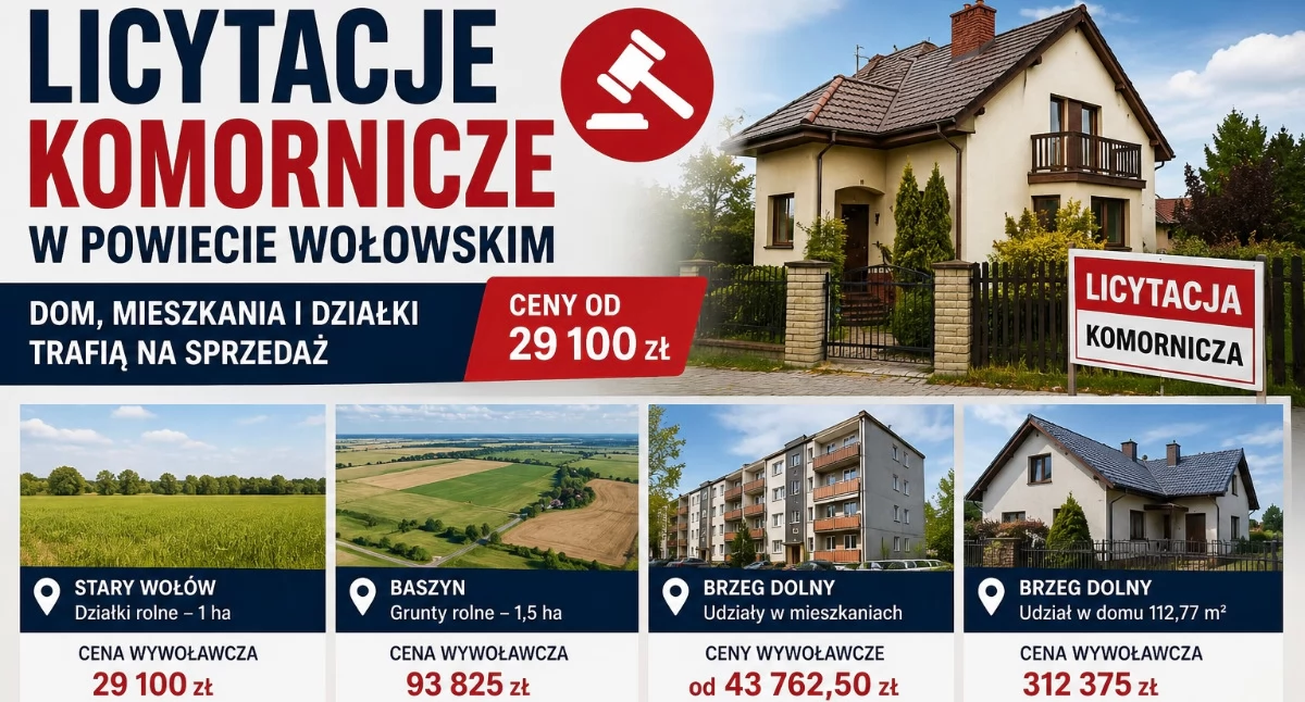 Komunikaty urzędów, Licytacje komornicze powiecie wołowskim mieszkania działki trafią sprzedaż - zdjęcie, fotografia