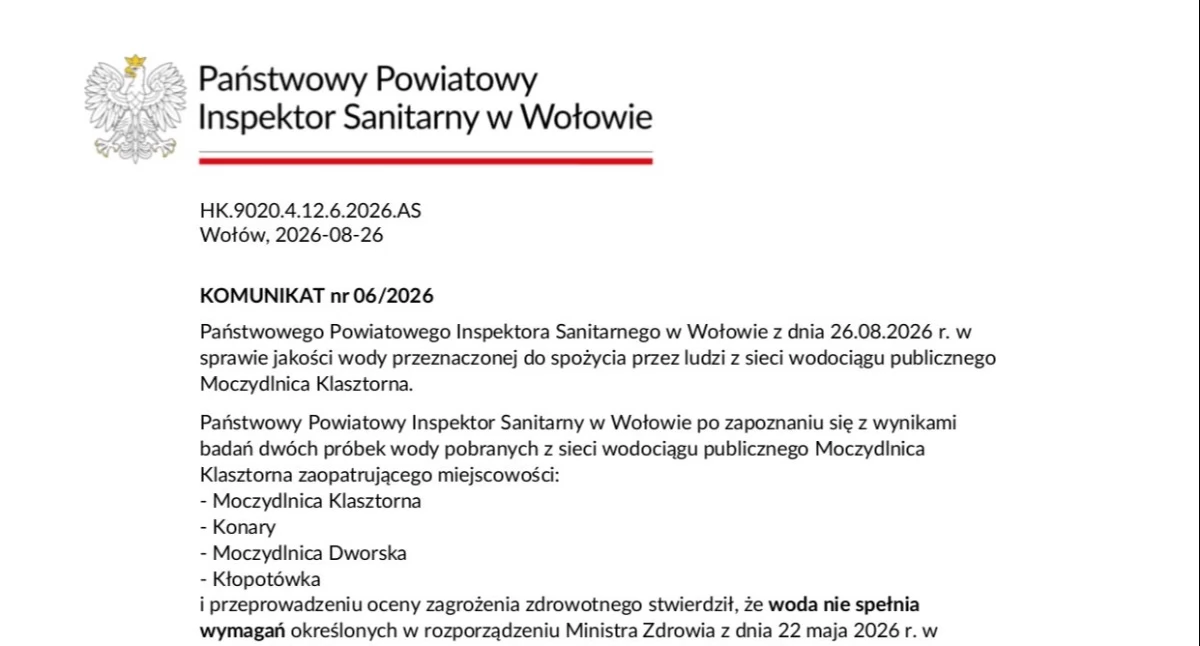 Bezpieczeństwo, Bakterie wodociągu Moczydlnica Klasztorna Sanepid wydał ostrzeżenie czterech miejscowości - zdjęcie, fotografia
